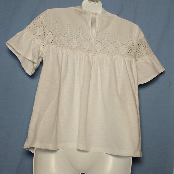 J.Crew  White Eyelet Top Blouse Ruffle Embroid Sm - Picture 2 of 4